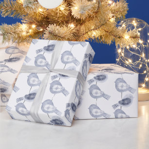 Papel De Presente Pássaros Azuis do Natal Nórdico