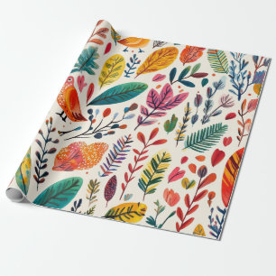 Papel De Presente Pássaros Boho Aquarela – Artística Inspiração na N