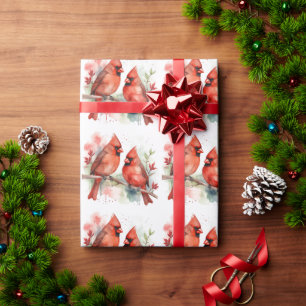 Papel De Presente Pássaros Cardinals Vermelhos de Natal Arte de Féri