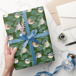 Papel De Presente Pássaros de Inverno em Ramo de Pinheiro