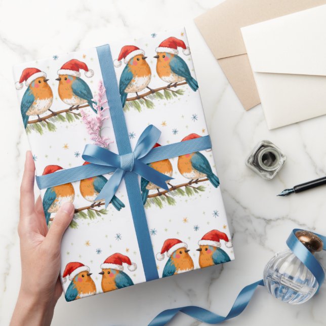 Papel De Presente Pássaros de Natal (Presentear)