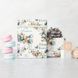 Papel De Presente Pássaros de Páscoa & Ovos Pastéis Floral Aquarela