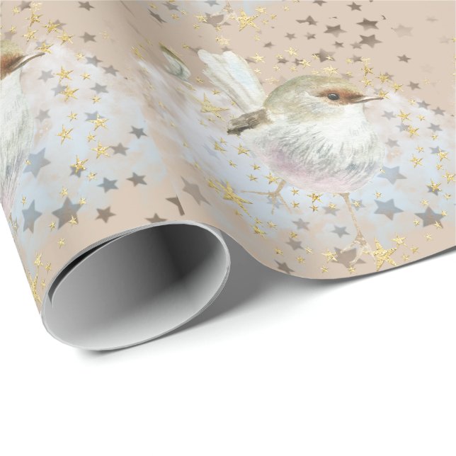 Papel De Presente Pássaros e estrelas Papel de ondulação (Ponta do rolo)