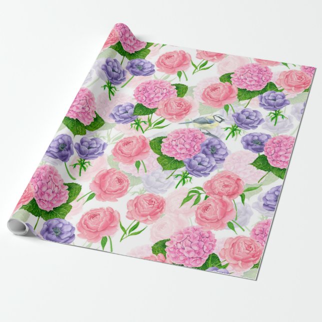 Papel De Presente Pássaros e flores (Desenrolado)