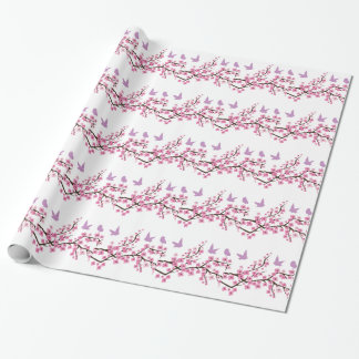 Papel De Presente Pássaros e flores de cerejeira