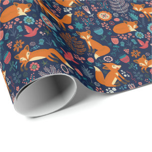 Papel De Presente Pássaros e flores de raposas