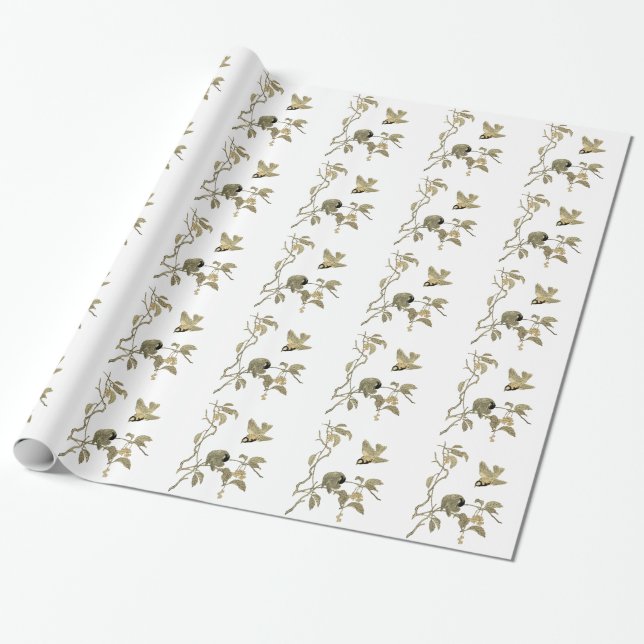 Papel De Presente Pássaros e ramo do vintage (Desenrolado)