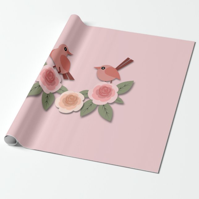 Papel De Presente Pássaros e Rosas (Desenrolado)