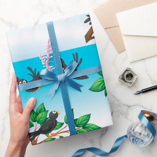 Papel De Presente Pássaros Em Papel De Embalagem De Árvores