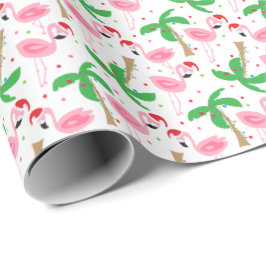Papel De Presente Pássaros Flamingos de Natal Tropical de Praia