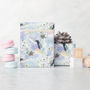 Papel De Presente Pássaros humanos e flores brancas