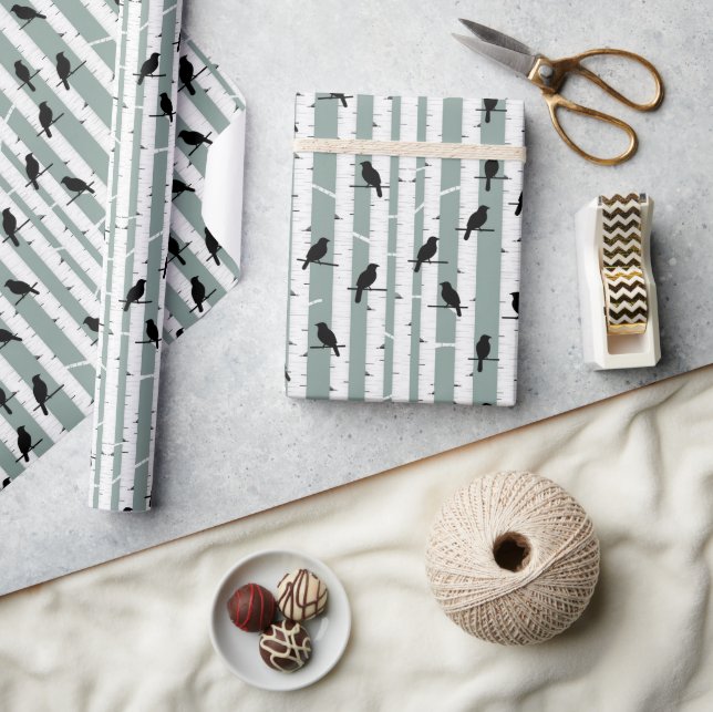 Papel De Presente Pássaros negros empoleirados em papel de enrolamen (Artesanato)