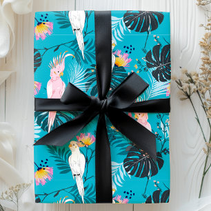 Papel De Presente Pássaros Papagaios Tropicais Folhas de Palmeira Pa