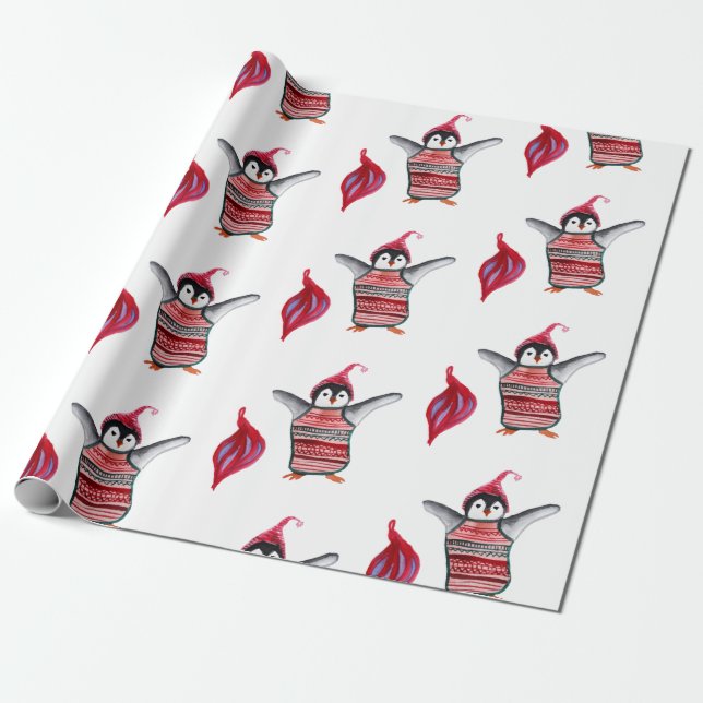 Papel De Presente Pássaros Pinguins Papel de Embalagem (Desenrolado)