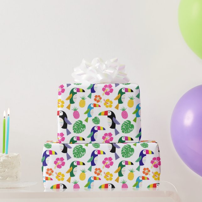 Papel De Presente Pássaros Tropicais e Abacaxis (Presentes para festas)