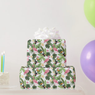 Papel De Presente Pássaros Tropicais Folhas Tropicais Padrão Floral