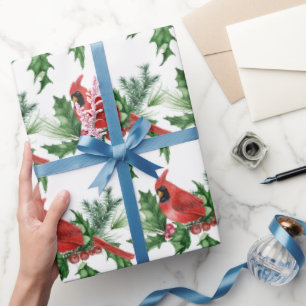 Papel De Presente Pássaros Vermelhos do Natal Pine Cones Brunch