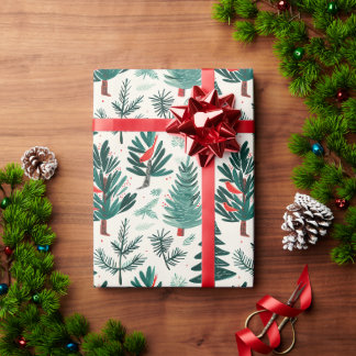 Papel De Presente Pássaros Vermelhos E Árvores Verdes Num Fundo Bran
