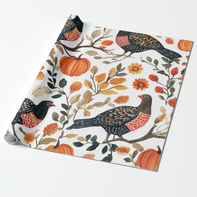 Papel De Presente Pássaros Vibrantes Aquarela Terrosa - Estilo Boêmi (Desenrolado)
