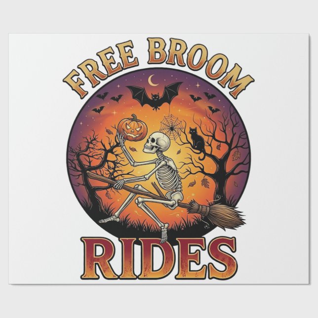 Papel De Presente Passeios de vassoura grátis Halloween Esqueleto Ab (Aberto)