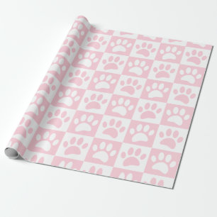 Papel De Presente Pastas De Cachorro Cor-De-Rosa E Branco, Em Quadra