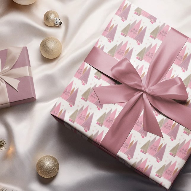 Papel De Presente Pastel Árvores de Natal 'Esta é a estação ('Tis the season!  Wrap your Christmas gifts in this pretty pastel Christmas wrapping paper.)