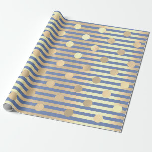 Papel De Presente Pastel Azul Dourado com Bolinhas