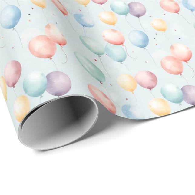 Papel De Presente Pastel Balloon Nursery Pattern, Soft Rainbow Boys  (Ponta do rolo)