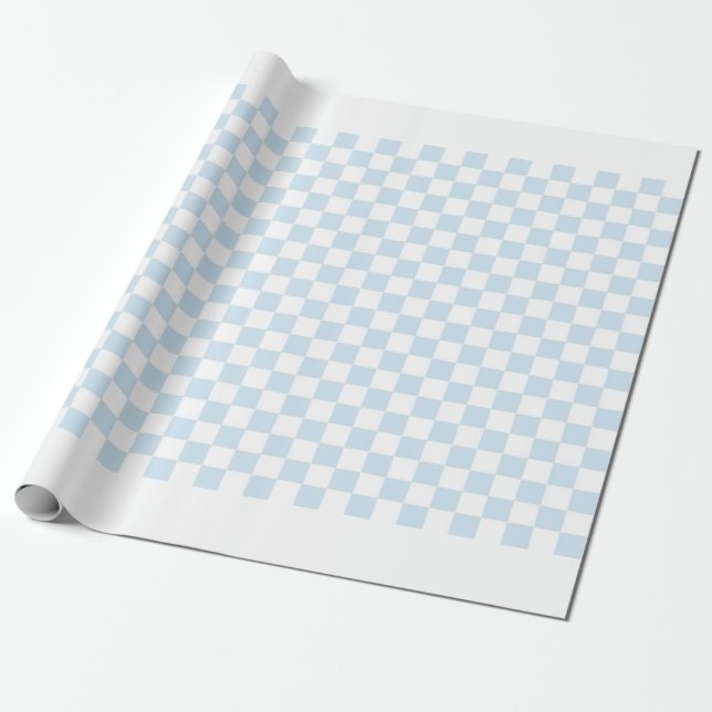 Papel De Presente Pastel Blue e White Checkerboard (Desenrolado)