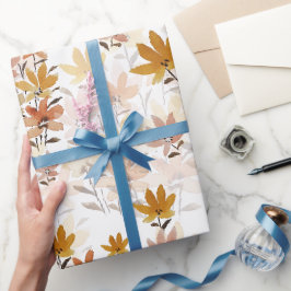 Papel De Presente Pastel Boho Mostarda Amarelo Flores Silvestres