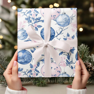 Papel De Presente Pastel Chinoiserie Enfeites de natal Azul e Rosa
