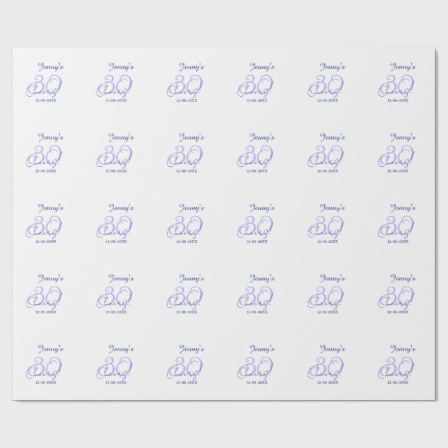 Papel De Presente Pastel comemora 30º aniversário roxo elegante nome (Aberto)
