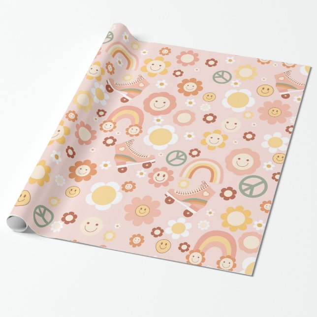 Papel De Presente pastel de boho retro hippie (Desenrolado)