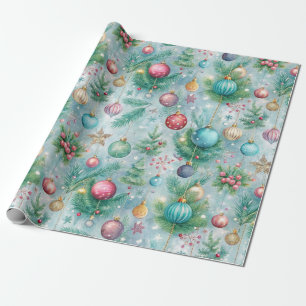 Papel De Presente Pastel festivo Ornamento de Árvore de Natal Holly