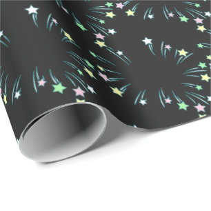 Papel De Presente Pastel Fireworks Stars Black Wraping Paper