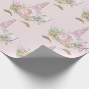 Papel De Presente Pastel Floral Dourado Cor-de-Rosa Minúscula Unicor