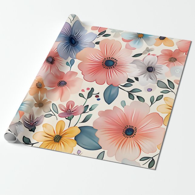 Papel De Presente Pastel Floral Fantasy (Desenrolado)