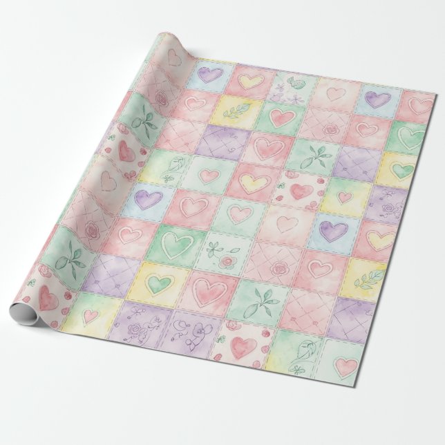 Papel De Presente Pastel Floral Patchwork Picnic Pattern (3) (Desenrolado)