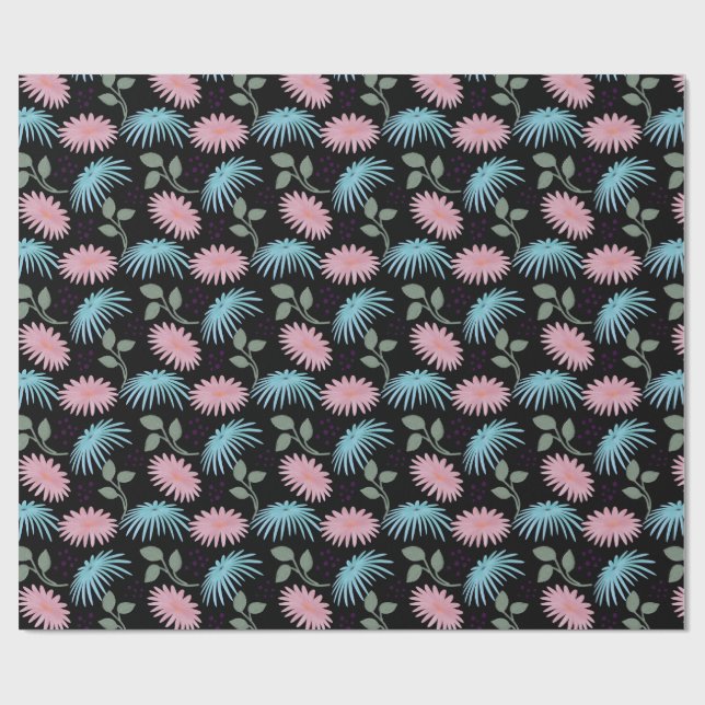 Papel De Presente Pastel Floral Pattern on Black Background | Cute D (Aberto)