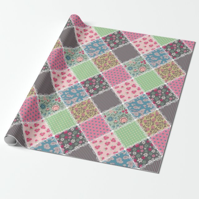 Papel De Presente Pastel Floral Quilt Squares (Desenrolado)