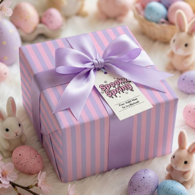 Papel De Presente Pastel Goth Páscoa Rosa Lavanda Listrado  (Pastel Goth Easter Pink Lavender Striped Wrapping Paper)