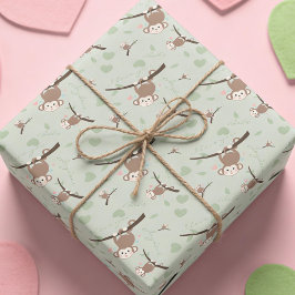 Papel De Presente Pastel Green Monkey Valentine Wrapping Paper