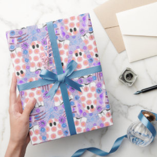 Papel De Presente Pastel Halloween Floral Ghosts