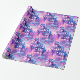 Papel De Presente Pastel Halloween Purples e Pinks Spooky House