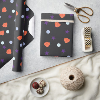 Papel De Presente Pastel Halloween Shells & Sea Stars em Negro