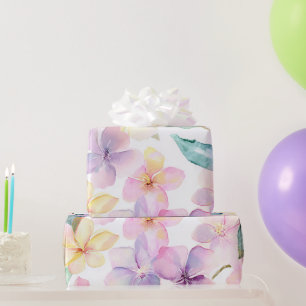 Papel De Presente Pastel Havaí Plumeria Roxo Verde Frangipani