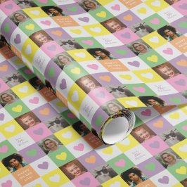 Papel De Presente Pastel Heart Checkerboard com Namorados de fotos