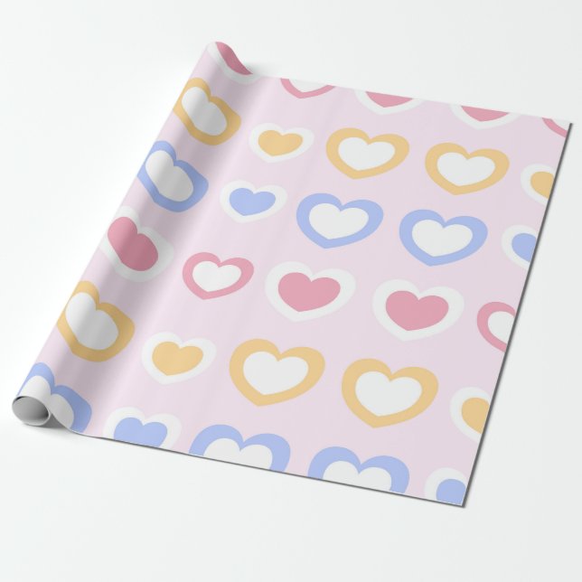 Papel De Presente Pastel Heart Pattern Wrapping Paper (Desenrolado)