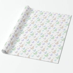 Papel De Presente Pastel Mint Peach Butterflies Aniversário