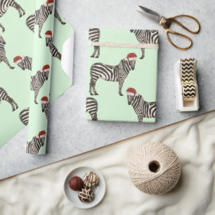 Papel De Presente Pastel Natal Safari Animal Mint Zebra